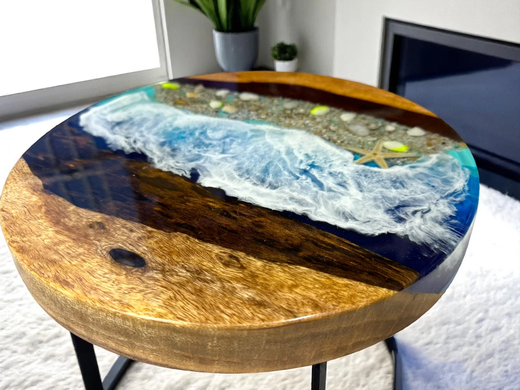 Resin River Round Table – Handcrafted from Natural Wood